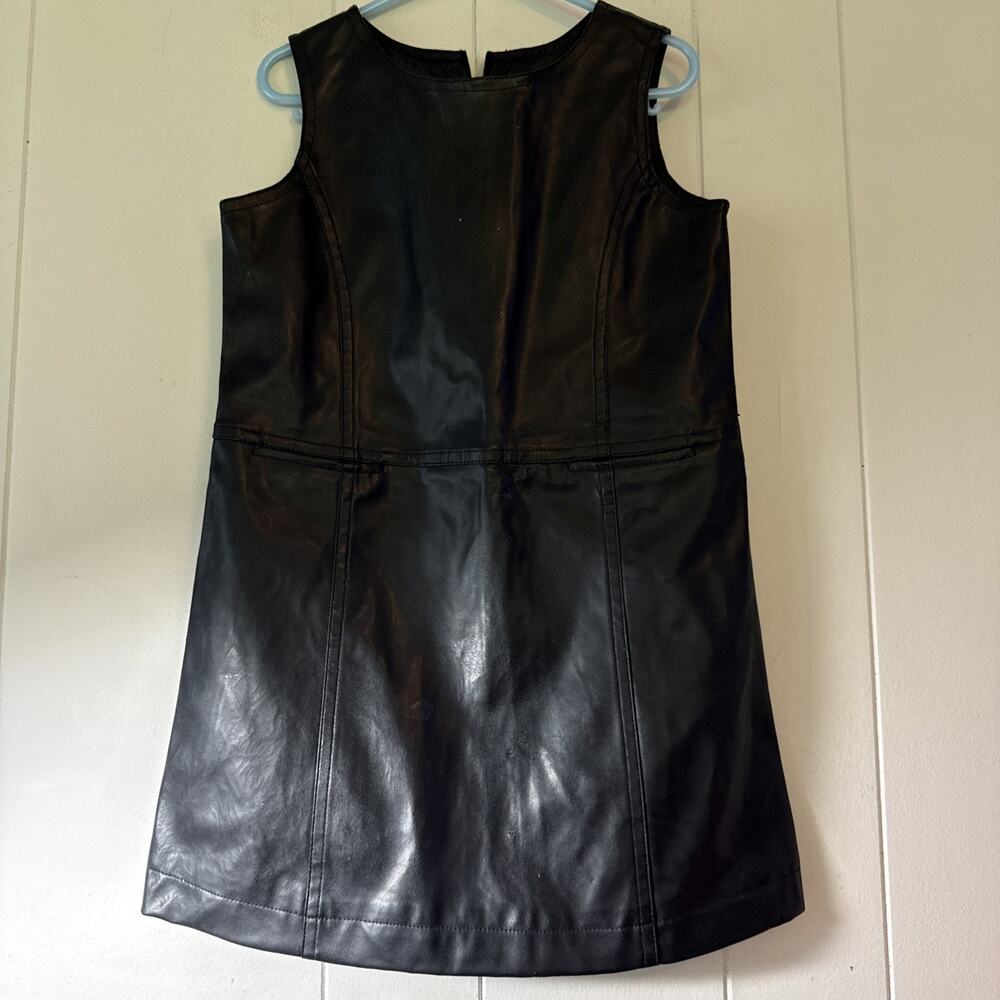 Vintage Hyp Kid Girls Faux Leather Dress 6X Black Polyester Blend UU